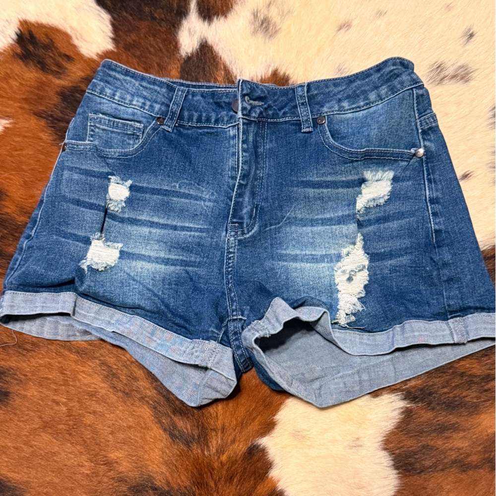 Distressed Blue Denim Shorts